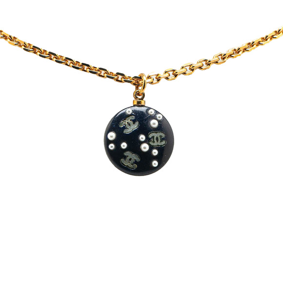 Pre-Loved Chanel Gold Plated CC Resin and Faux Pearl Pendant Necklace - Picture 1 of 5